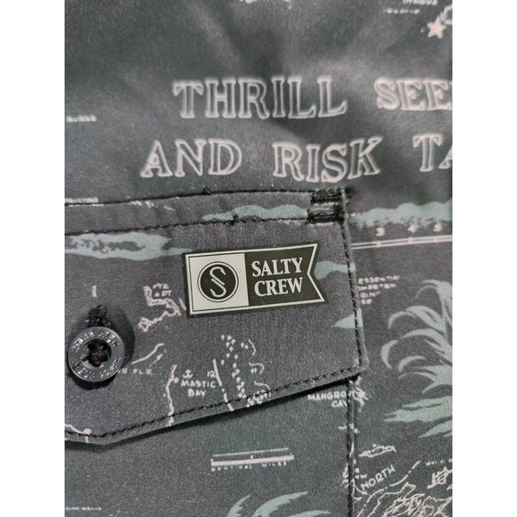 Salty Crew Seafarer Short Sleeve Tech Woven Black Button Shirt Men's Size Large - Picture 5 of 8